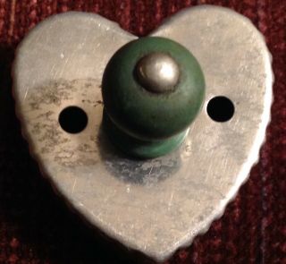 Heart Shaped Tin Cookie Cutter Vintage Green Knob Handle