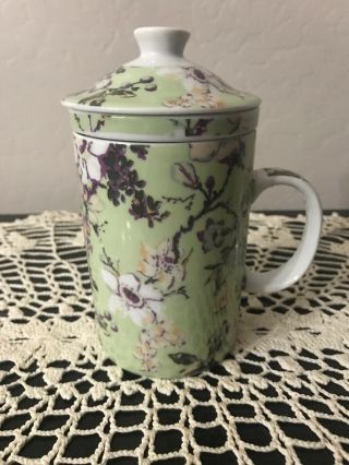 Shabby Chic Pale Green Floral World Market Tea For One With Lid And Infuser
