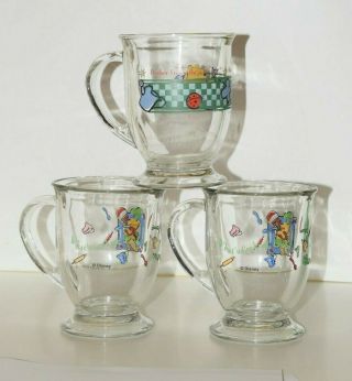 3 Anchor Hocking Disney Winnie the Pooh Glass Mugs What ' s Cooking 1 Bother 2