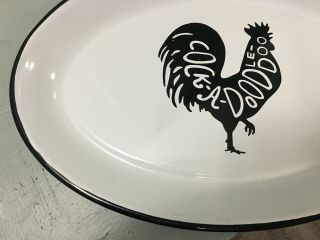 Creative Co - Op Enamel Oval Tray Cock - A - Doodle - Doo Rooster Farmhouse White 13 X 9