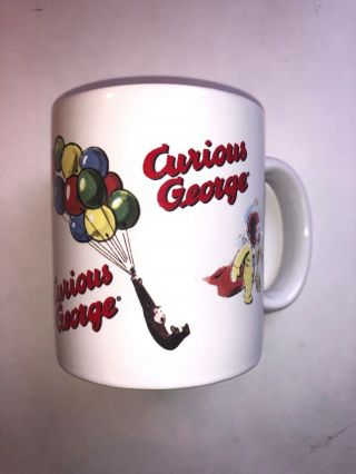 Classic Curious George Mug Cup W/ Bike,  Ball,  Balloons,  & Astronaut 1997 Taiwan