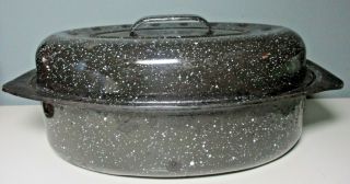 Vintage Black Enamelware Roasting Pan With Lid 13 " X 8 "