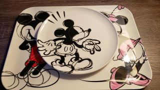 Zak Designs Disney Mickey And Minnie Mouse Sketch Design Tray And Plate Set.