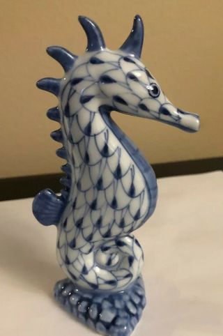 Andrea By Sadek Blue And White Porcelain Seahorse Figurine 4 7/8”