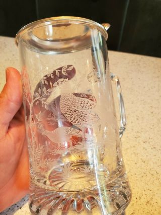 Vintage Etched Glass Pheasant Lidded Beer Stein Mug - West Germany ALWE 2