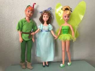 1997 Collectible Mattel Disney Peter Pan,  Wendy,  And Tinker Bell Dolls