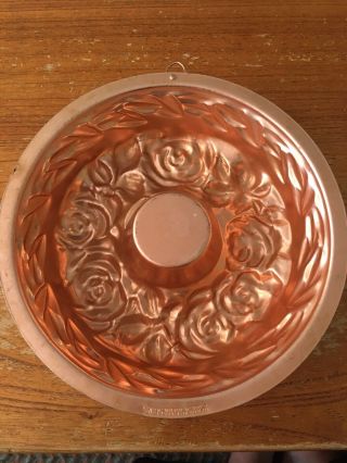 Vintage Copper Bundt Pan Cake Jello Mold Kitchen Decor Rose Floral 1963