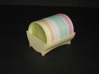 Vintage Tupperware Wagon Wheel Pastel Coasters With Foam Inserts And Caddy