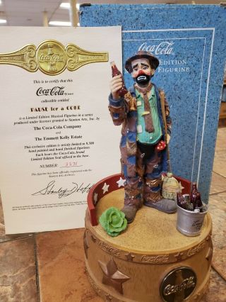 Coca Cola Emmett Kelly Clown Figurine Music Box " Pause For A Coke " W/certificate