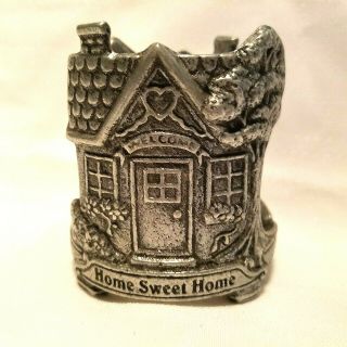 1998 Carson Pewter Home Sweet Home Pillar Candle Jar Holder