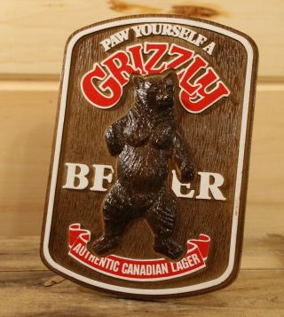 Grizzly Beer Plastic Sign W/stand 8.  5 " High X 6 " Wide Canadian Lager
