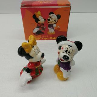 Vtg Disney Mickey & Minnie Glazed Ceramic Salt & Pepper Shakers Hand Painted