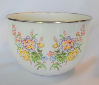 Vintage Kobe Large Mixing Bowl & Lid - Retro Kitchen Enamel Jc Penney Floral