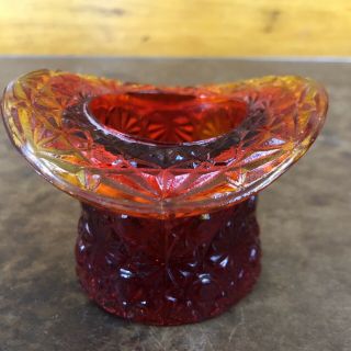 Vintage Art Glass Hat Toothpick Holder Button And Daisy Amberina