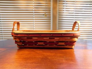 Longaberger Basket 11 " Long With Leather Handles And Plastic Insert