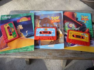3 Disney Read Along Books With Cassette Audio Tapes Toy Story 1 & 2,  Lion King