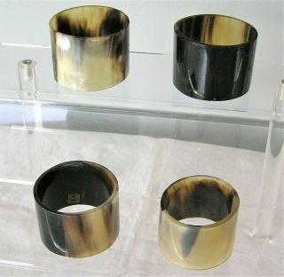 Set Of 4 Lovely Bovine Horn Napkin Rings 2 " Diameter Made In India Each Unique
