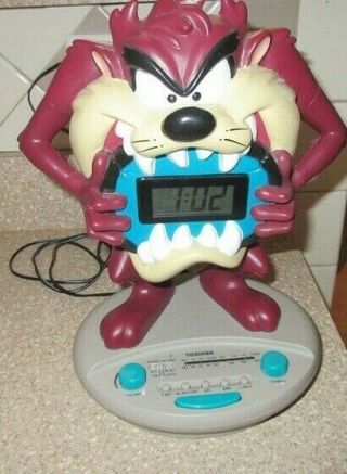 1997 Looney Tunes Tronics Taz Tasmanian Devil Toshiba Am/fm Clock Radio