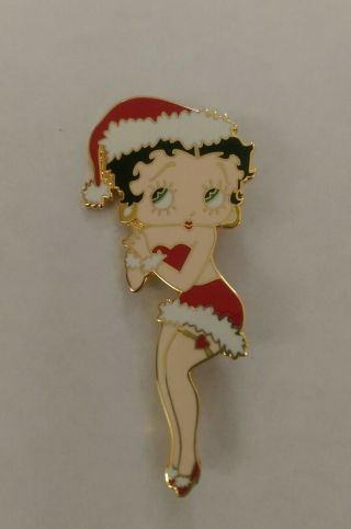 Vintage Betty Boop Christmas Santa Hat Brooch Pin Jewelry - Signed