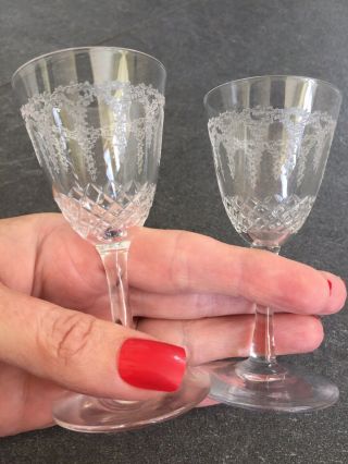 Art Deco Hand Blown Etched And Cut Drinking Glasses Port Liqueur Cordial