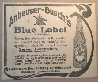 Charleston,  Sc Consumers B&b Anheuser - Busch’s Advertisment