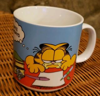 Vintage Enesco Ceramic Garfield " I Hate Mondays " Coffee Mug By Jim Davis 1986