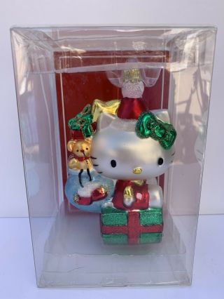 Hello Kitty Hand Crafted Glass Christmas Ornament Kurt Adler Sanrio Presents Bag