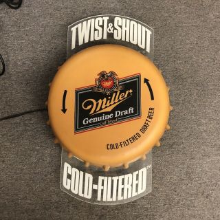 Miller Draft Beer Bottle Cap Twist And Shout Light Up Bar Sign