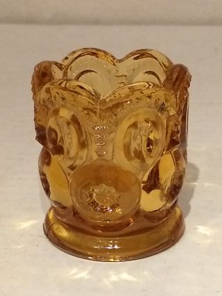 Le Smith Lg Wright Moon & Star Pattern Amber Golden Art Glass Toothpick Holder