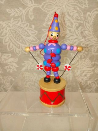 Vintage Wooden Christmas Clown Push Puppet Christmas Ornament 2005 Coyne 