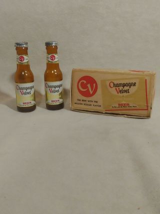 Vintage Champagne Velvet 4 " Mini Beer Bottles Salt & Pepper Shakers Set