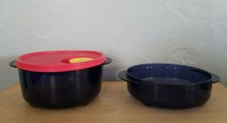 Tupperware 1 3/4 & 2 1/2c Rock N Serve Dark Blue Bowls 4150 4151 Vented Lid 6437