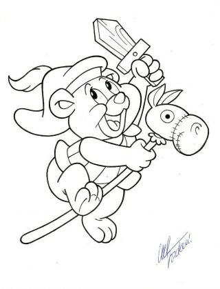 Disney Gummi Bears Hand Drawn & Inked Cubbi Signed Mickey Jordan Convention Art