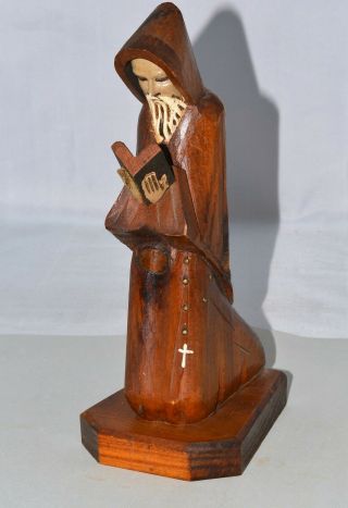 Vintage Hand Carved Wooden Monk Reading Book - Bookend Made In Mexico 9.  5 " Tall