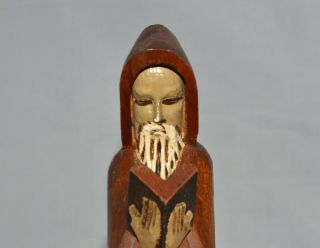 Vintage Hand Carved Wooden Monk Reading Book - Bookend Made in Mexico 9.  5 