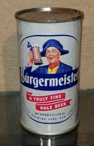 1952 Bottom Open Burgermeister Flat Top Beer Can Dark Blue Coat Burgie Says