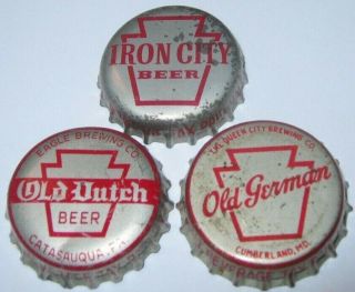 Iron City,  Old Dutch,  Old German Pa Tax Seal Keystone Beer Bottle Caps Cork