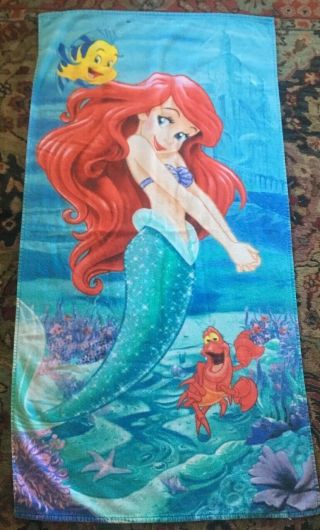 Little Mermaid Princess Ariel 28x58 Beach Towel Featuring Flounder & Sebastian