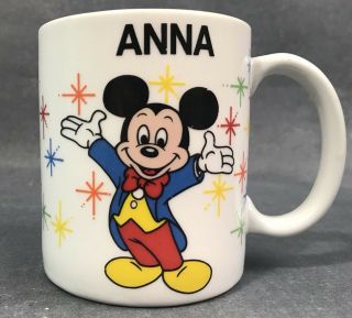 Vintage Walt Disney World Magic Kingdom Epcot Micky Mouse Coffee Mug Cup Anna