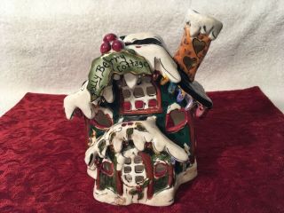 Clayworks Blue Sky Holly Berry Cottage Holiday Hand Painted Heather Goldminc 