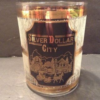 Vintage Silver Dollar City Glass Branson,  Mo Horse And Buggy,  Black/gold/ White