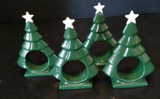 Set Of 4 Ceramic Christmas Tree Napkin Rings Holders Homemade North Star T2