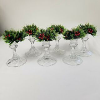 Mistletoe Christmas Glass Taper Candlestick Holders Set Of 6