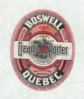 Beer Label - Canada - Boswell Cream Porter - Quebec City,  Quebec