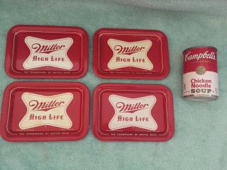 4 Vintage Miller High Life Beer Bar Tip Trays Red And White Awesome Usa Made
