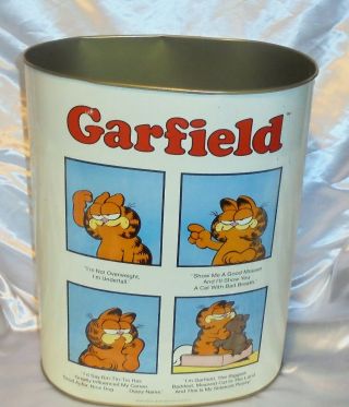 Vintage Garfield The Cat 1978 Cheinco Garbage Waste Trash Can Metal Cartoon