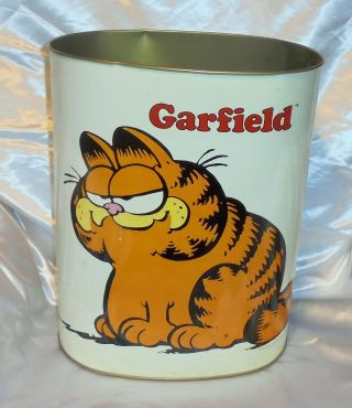 Vintage GARFIELD the CAT 1978 CHEINCO GARBAGE Waste Trash Can Metal Cartoon 2