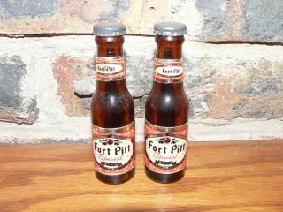 Vintage Fort Pitt Special Beer 4 " Miniature Bottle Salt & Pepper Shaker Set