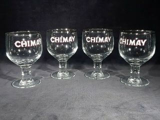 Set Of 4 Chimay Beer Glasses Silver Rim Stemmed Goblet.  Made In Germany Stickers
