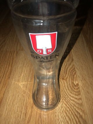 1 Liter Glass Beer Boot Stein/mug 10.  5 " Tall Spaten Gs Munchen